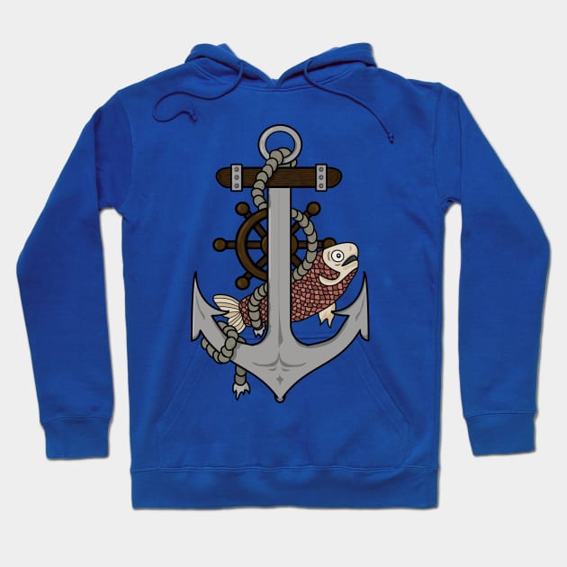 Anchor, Helm and Fish Hoodie by DigitalCleo